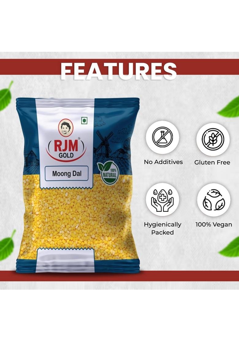 Rjm Gold Moong Dal Yellow Split Gram | Unpolished High Protein & Nutrients Quick-Cooking Easy To Digest Ideal For Fry, Khichdi, Baby Food 100% Veg Healthy Pulses 500 Gm