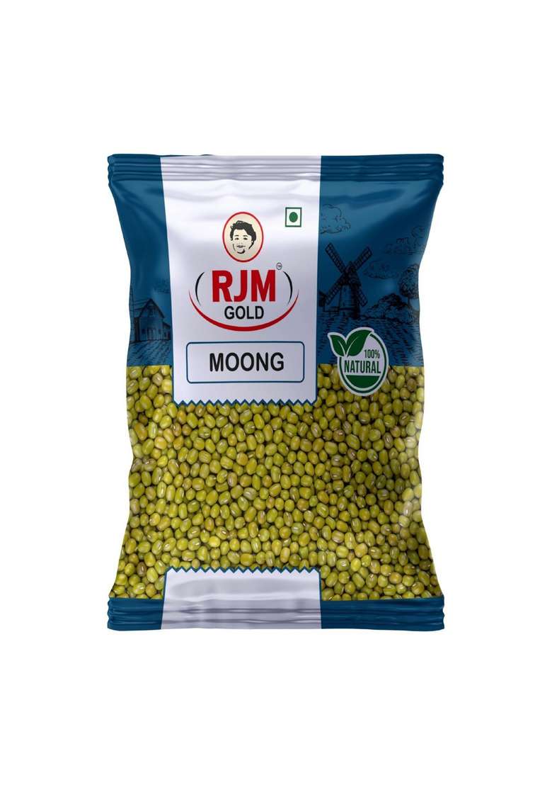 Rjm Gold Moong Whole Green Gram | 100% Natural & Polished High Protein Fiber Ideal For Sprouts, Dal Khichdi Easy To Digest Hygienically Packed 500 Gm - Indya