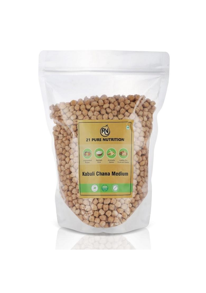 21 Pure Nutrition Kabuli Chana Medium Unpolished Premium White Chickpeas High Protein, Rich In Fiber Nutrients Healthy Pulses For Cooking, Salads, Soups Snacks (1 Kg)