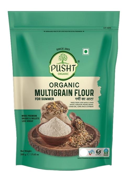 Pusht Organic Multigrain Atta For Summer | Cooling & Light Made With Wheat, Ragi, Jowar, Pulses Easy To Digest 500G