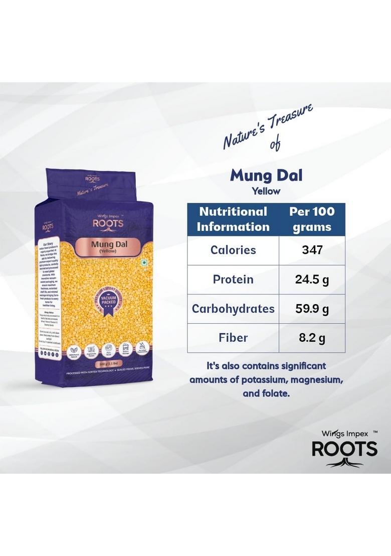 Wings Impex Roots Mung Dal Yellow 500 G | Premium Moong Split Natural Unpolished Pulses Protein-Rich & Vacuum Packed Freshness