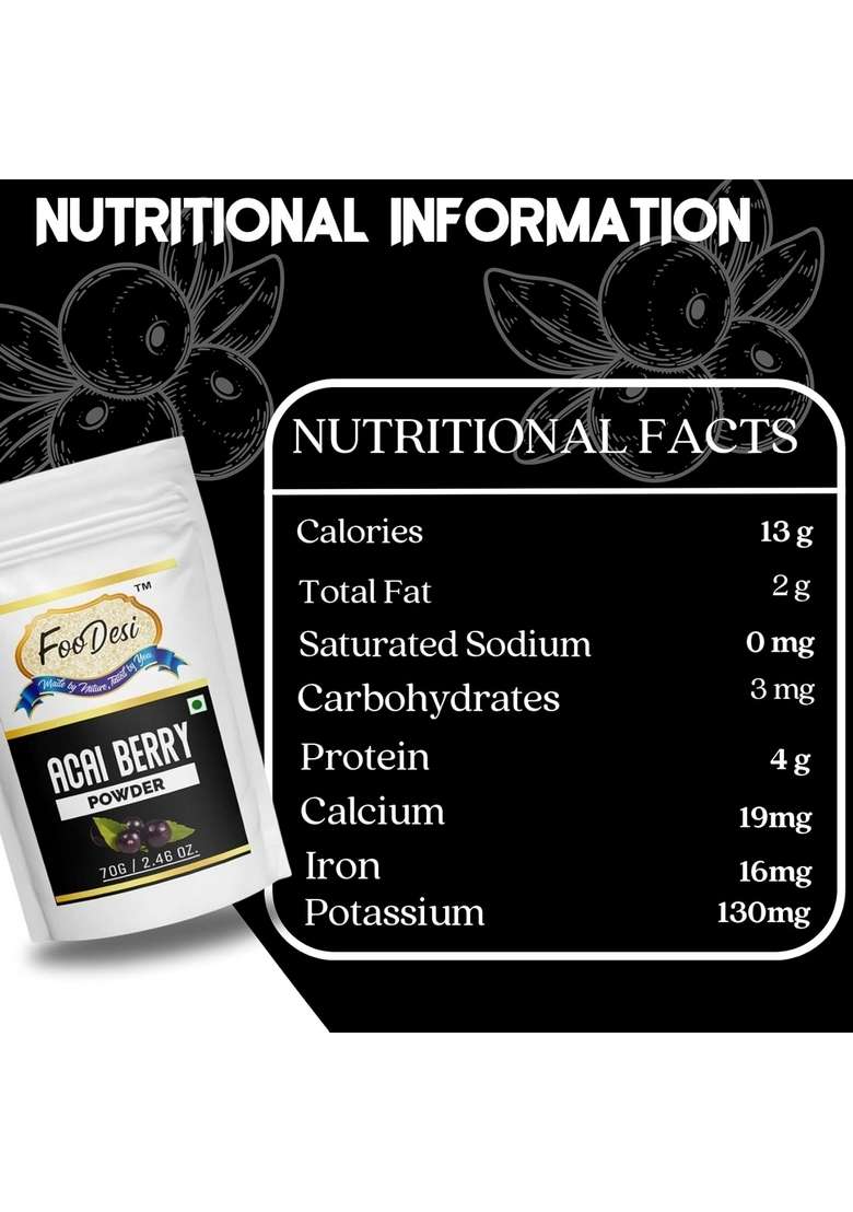 Foodesi Acai Berry Natural Fruit Powder 70 Gm - Indya