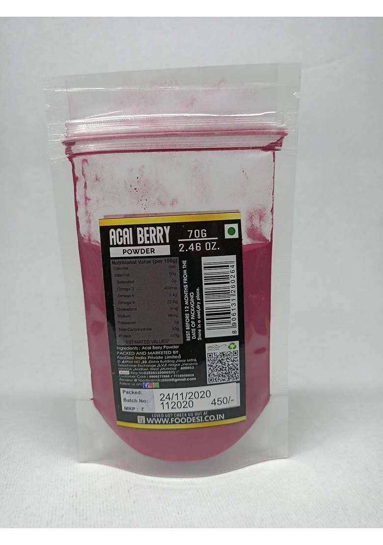 Foodesi Acai Berry Natural Fruit Powder 70 Gm - Indya