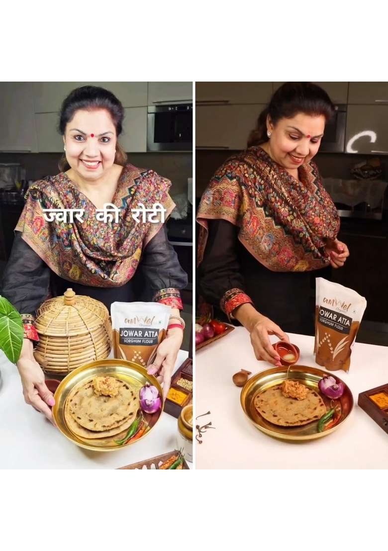 Amwel Organic Jowar Atta | Sorghum Millet Flour 450G Jawar Ka Aata High Protein (Vaccum Packed) - Indya
