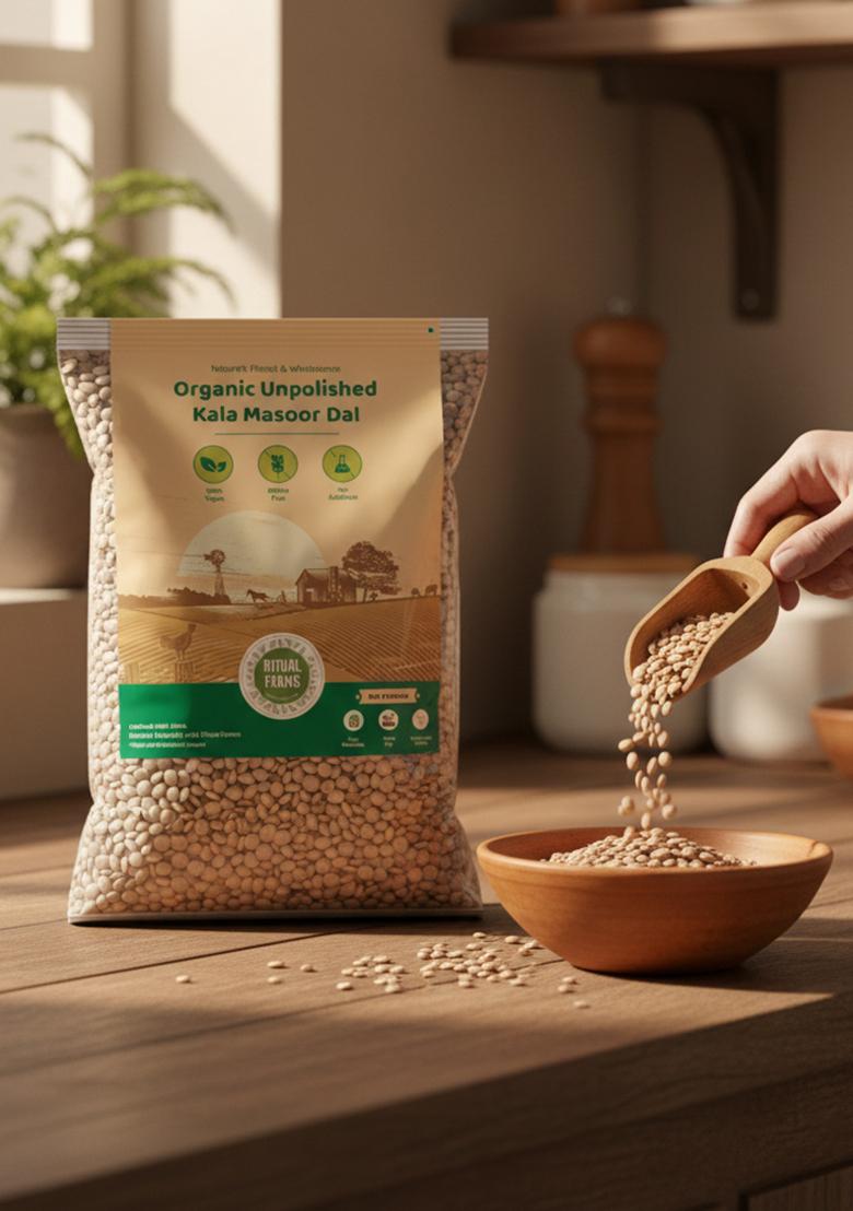 Ritual Farms Natural Unpolished Kaala Masoor Dal | Protein-Rich Black Lentils Indian Pulses For Cooking And Daily Use Ideal Preparing Vegetarian Dishes (500Gm)