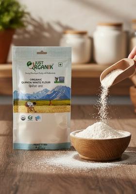 Just Organik - Organic Quinoa White Flour (500G) – 100% Gluten-Free, High-Protein Ancient Grain, Rich In Fiber, Vitamins, Amino Acids & Antioxidants Perfect For Healthy Baking Diet Food