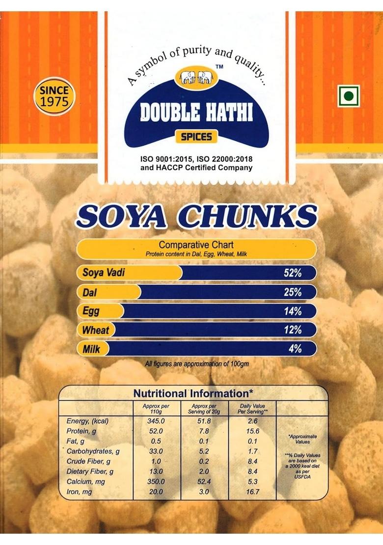 Double Hathi Soya Chunks, Vegetarian Vadi Nuggets | Healthy Snacks Soyabadi Soychunks| Soy Manchurian Protiens Break Fast Food Soybeans Vaadi Soychunks Nugets| Organic