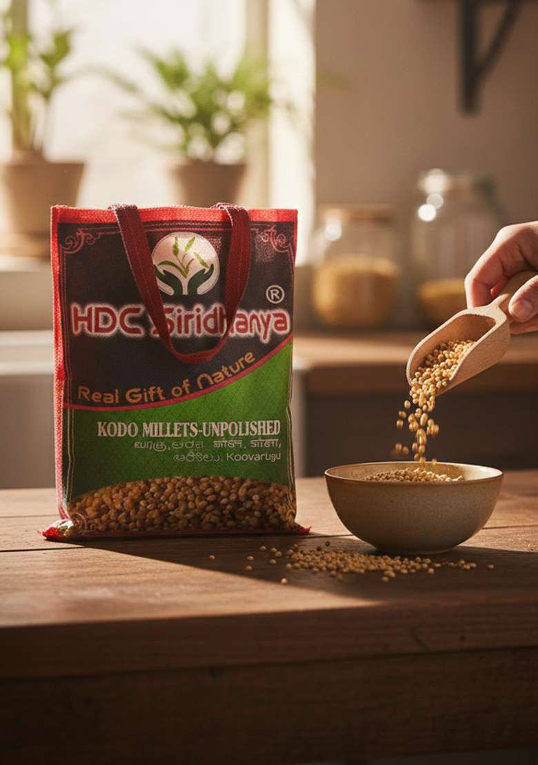 Hdc Siridhanya Unpolished & Organic Positive Kodo Millet Vacuum Packed (12 Months Expiry) Organically Grown From Karnataka Gross Wt 920G - Indya