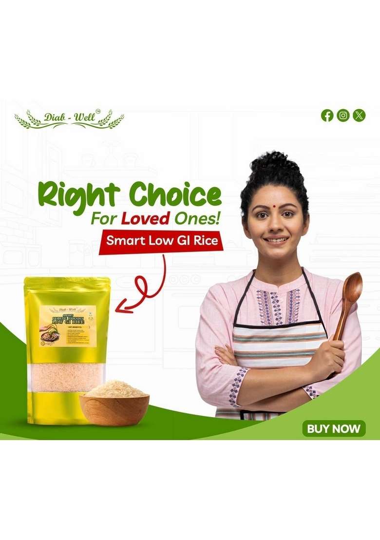 Diab-Well Smart Diabetic Friendly Low Gi Rice 1Kg Pack,Premium Miniket 100% Organic & Natural,No Added Chemicals Or Artificial Preservaties,Protien Enriched. - Indya