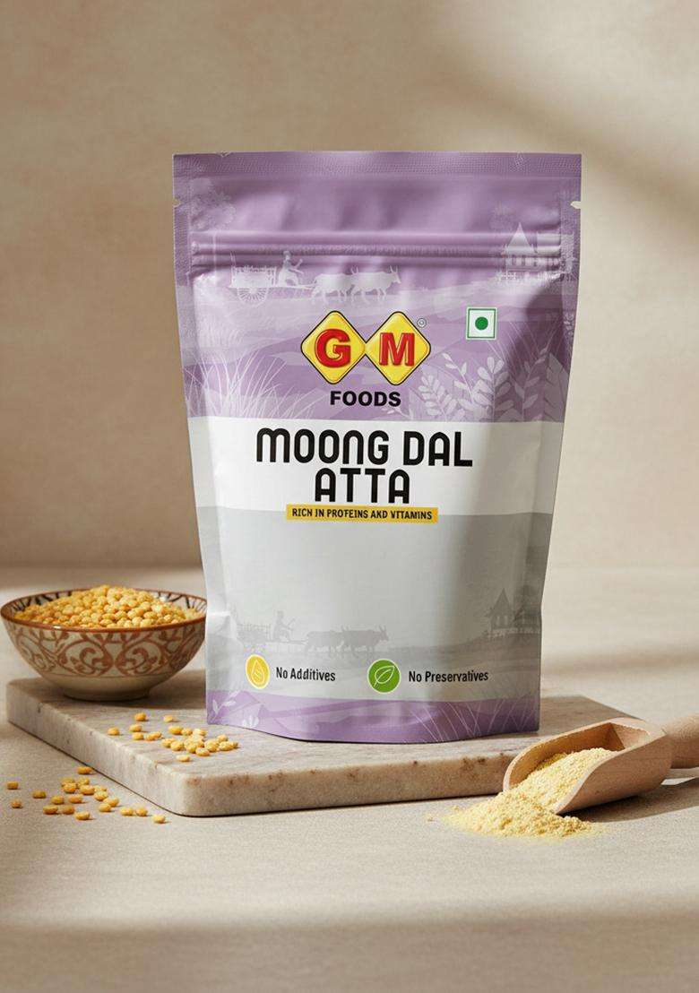 Gm Foods Moong Dal Atta 500G | Rich In Protein & Vitamins No Additives Or Preservatives Healthy For Roti, Chilla, Dosa, Baking Everyday Cooking Needs - Indya