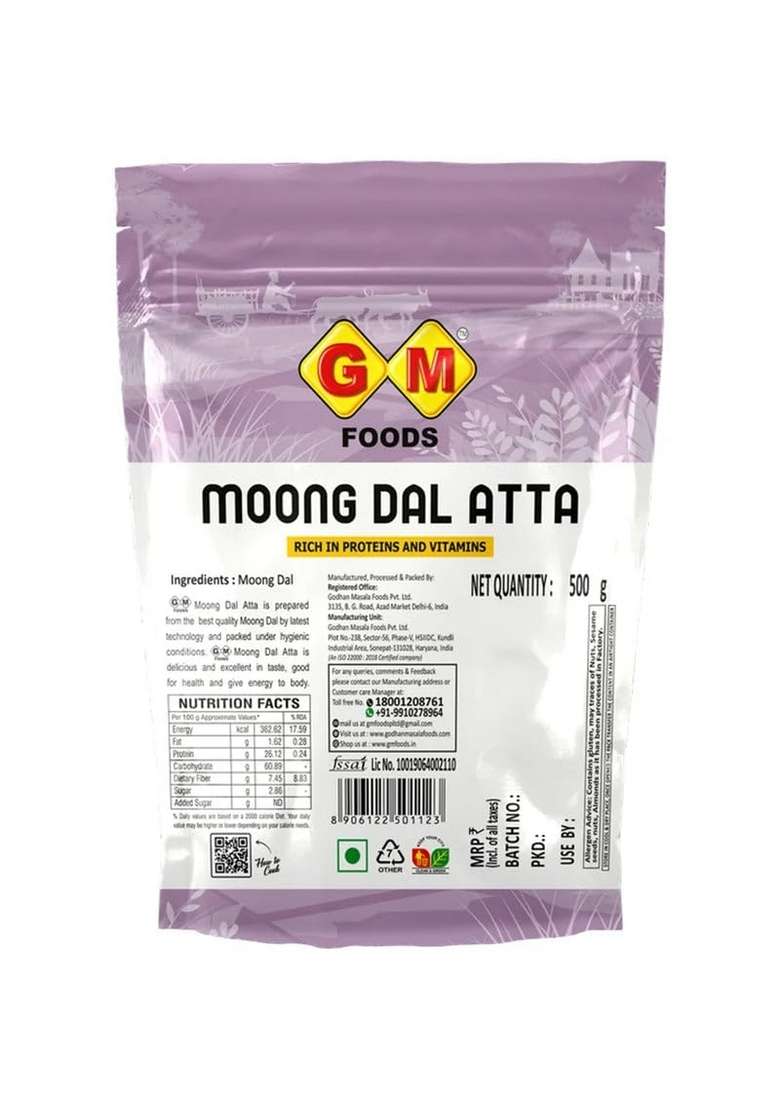 Gm Foods Moong Dal Atta 500G | Rich In Protein & Vitamins No Additives Or Preservatives Healthy For Roti, Chilla, Dosa, Baking Everyday Cooking Needs - Indya