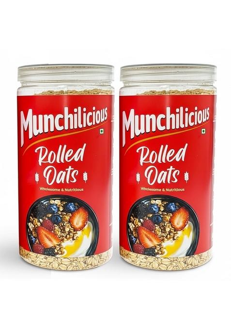 Munchilicious Munchillicious Rolled Oats 780Gm X 2 - Gluten-Free Breakfast Cereal | High In Fiber 100% Whole Grain Jumbo Protein No Added Sugar