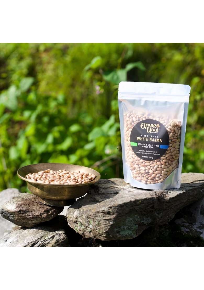 Orang Utan Himalayan White Rajma From Harshil Valley | Natural, Unpolished & Protein-Rich Pulses Farm-Sourced By Organics (500 G) - Indya