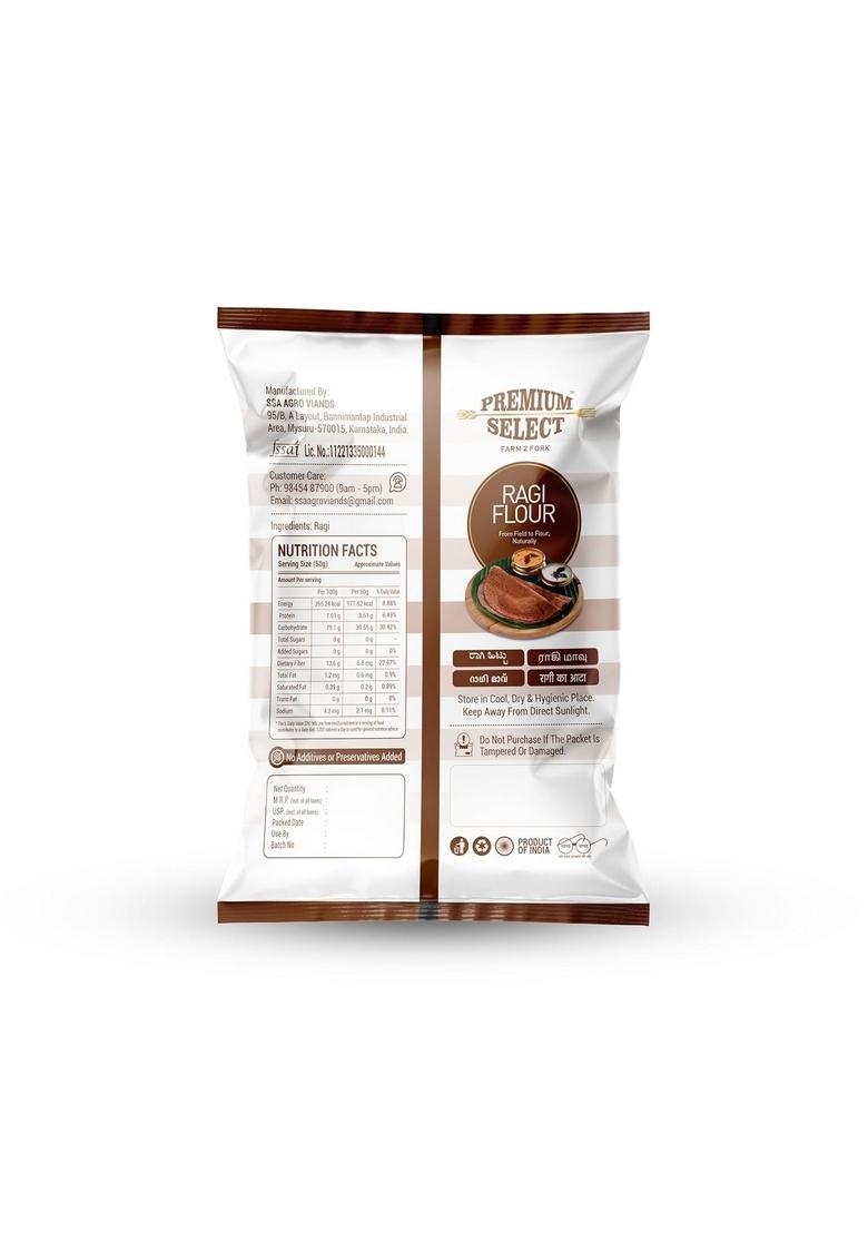 Premium Select Farm 2 Fork Ragi Flour, 1Kg | 100% Natural Finger Millet Atta Kelvaragu Flour Nachni Atta| Gluten-Free & Additive-Free High In Fiber, Calcium Iron Ideal For Dosas, Rotis Baking