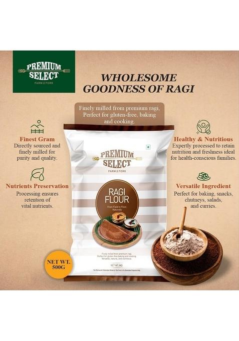 Premium Select Farm 2 Fork Ragi Flour, 1Kg | 100% Natural Finger Millet Atta Kelvaragu Flour Nachni Atta| Gluten-Free & Additive-Free High In Fiber, Calcium Iron Ideal For Dosas, Rotis Baking