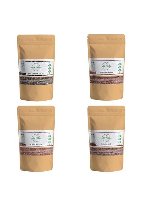 Aranyaka Nutrients Dense Combo Of 4 | Karuppu Kavuni Boiled, Mappillai Samba, Navara And Poongar Boiled Rice 1 Kg Each Black Red Rice| Diabetic Friendly| Medium Grain, Unpolished|(4Kg In Total)
