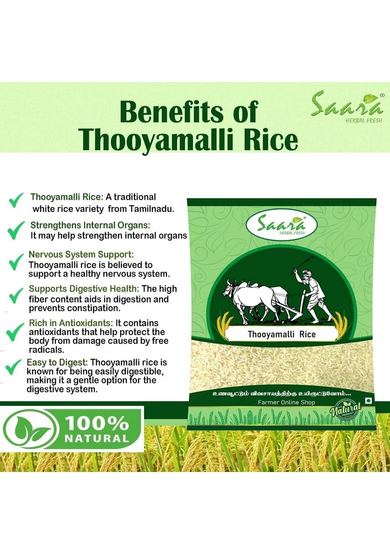 Saara Herbal Fresh Organic Thooyamalli Rice 450G | Jasmine Thuyamalli Unpolished Arisi Parboiled