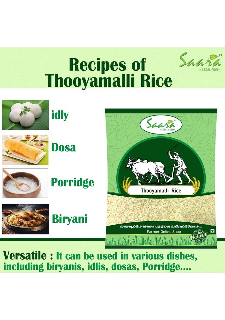 Saara Herbal Fresh Organic Thooyamalli Rice 450G | Jasmine Thuyamalli Unpolished Arisi Parboiled