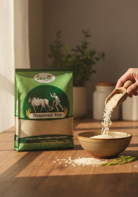 Saara Herbal Fresh Organic Thooyamalli Rice 450G | Jasmine Thuyamalli Unpolished Arisi Parboiled