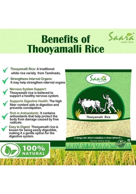 Saara Herbal Fresh Organic Thooyamalli Rice 450G | Jasmine Thuyamalli Unpolished Arisi Parboiled