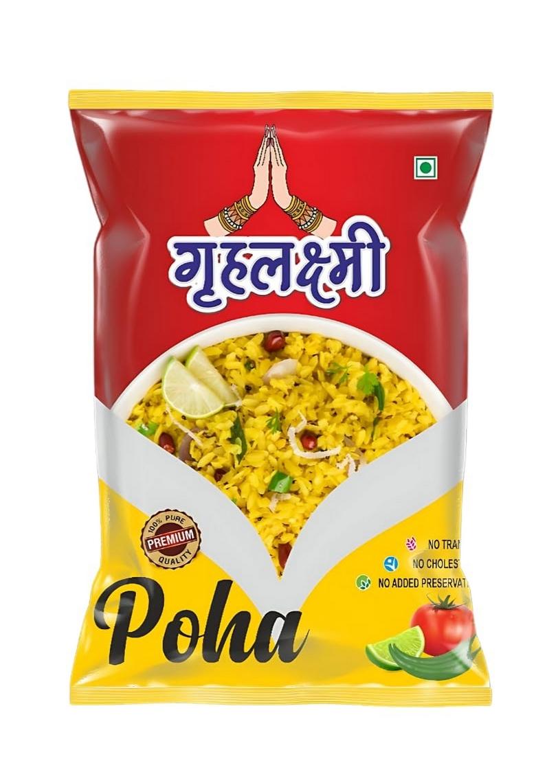 Grahlaxmi High In Fibre Poha Flattened Rice Flakes, 1 Kg (No Trans Fat) Cholesterol) Added Preservatives)