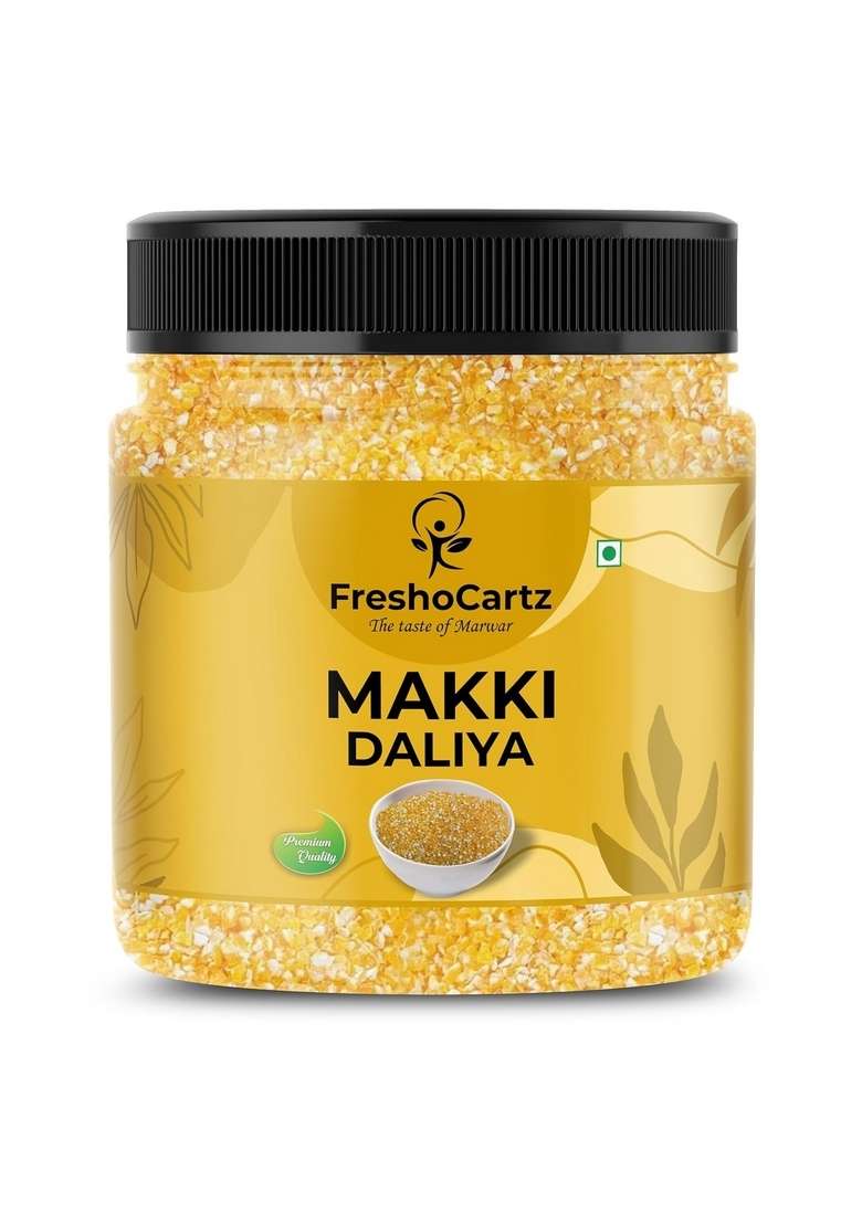 Freshocartz Makki Daliya 400G | Makai Ka Dakiya Maize Dalia (Makki, Corn Dalia) (Gluten Free, Naturally Farmed, Low Glycemic) - Jar Pack (Makai Daliya, (Pack Of 1)) - Indya