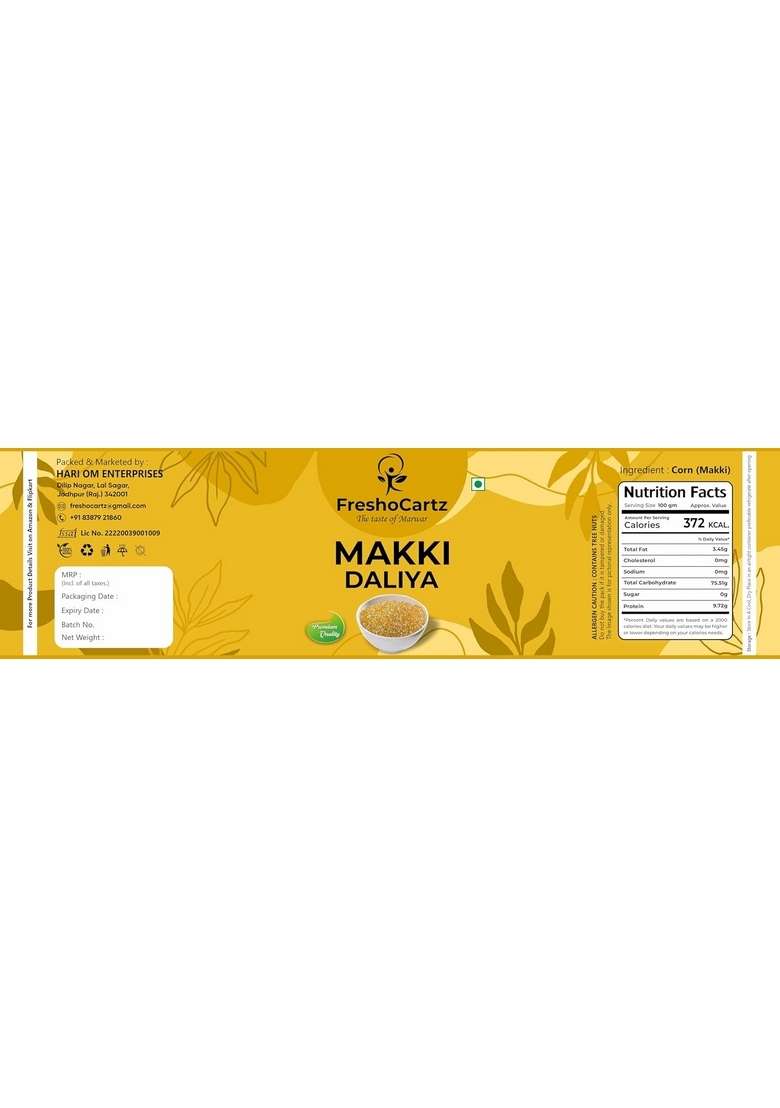 Freshocartz Makki Daliya 400G | Makai Ka Dakiya Maize Dalia (Makki, Corn Dalia) (Gluten Free, Naturally Farmed, Low Glycemic) - Jar Pack (Makai Daliya, (Pack Of 1)) - Indya