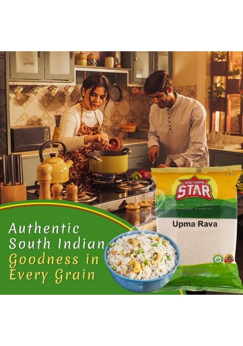Southern Star Barik Upma Rava (Suji/Sooji) 1 Kg | Fine Semolina From Durum Wheat, 100% Organic, No Additives & Preservatives Wheat Sooji Uppma, Non Sticky For Soft Upma, Idli, Dosa Halwa