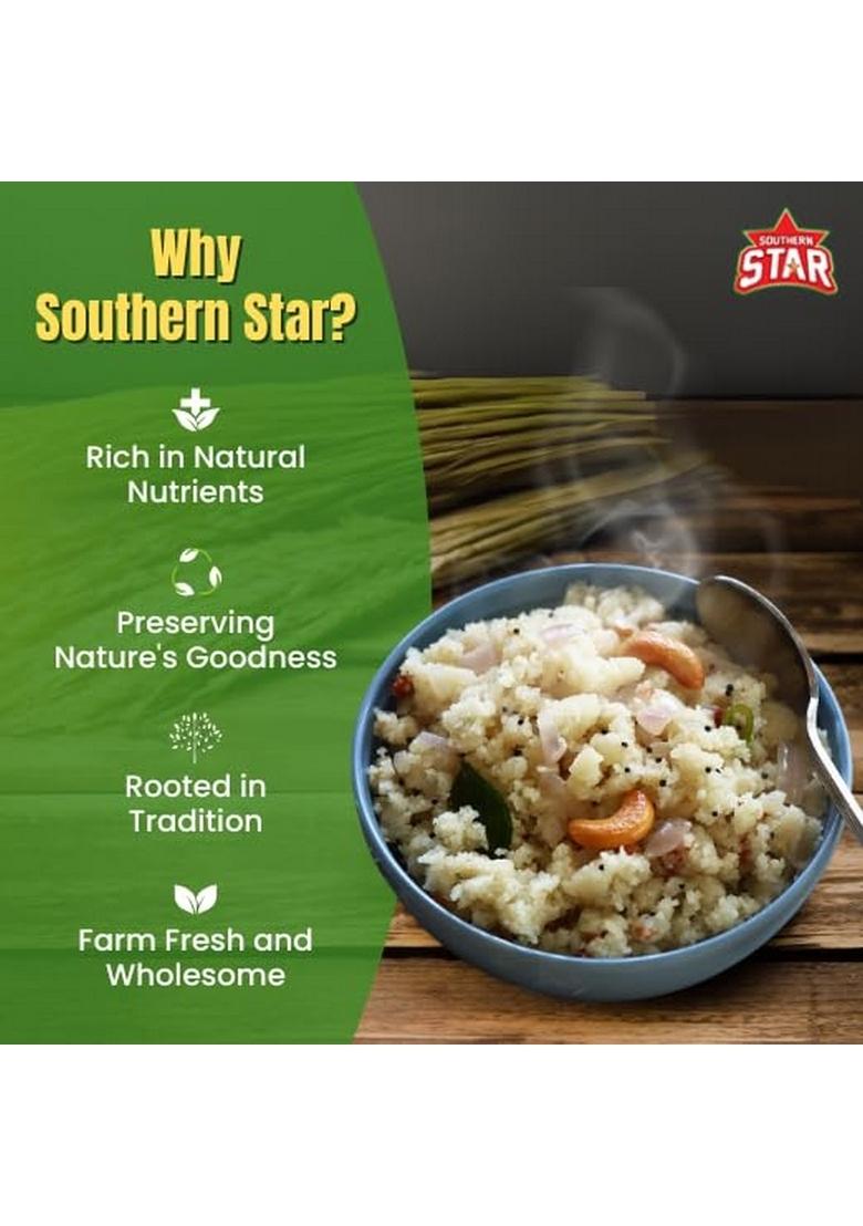 Southern Star Barik Upma Rava (Suji/Sooji) 1 Kg | Fine Semolina From Durum Wheat, 100% Organic, No Additives & Preservatives Wheat Sooji Uppma, Non Sticky For Soft Upma, Idli, Dosa Halwa