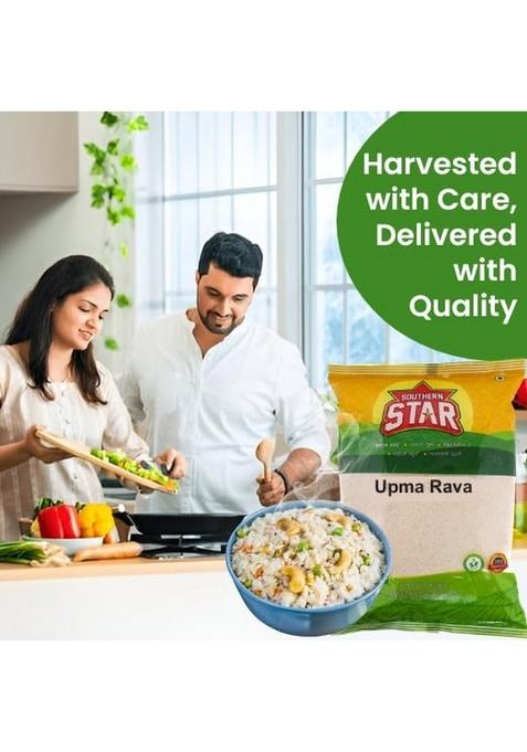 Southern Star Barik Upma Rava (Suji/Sooji) 1 Kg | Fine Semolina From Durum Wheat, 100% Organic, No Additives & Preservatives Wheat Sooji Uppma, Non Sticky For Soft Upma, Idli, Dosa Halwa