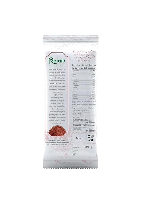 Rejaiv Organic Red Rice | High Fiber & Iron Naturally Processed Whole Grain 1 Kg Pack