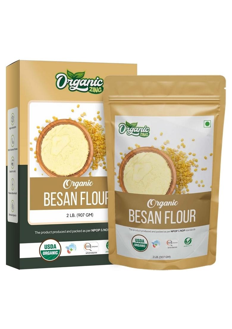 Organic Zing Besan Flour Also Known As Chickpea Flour, Bengal Gram Or Garbanzo Bean | Vegan Preservative Free Product Of India