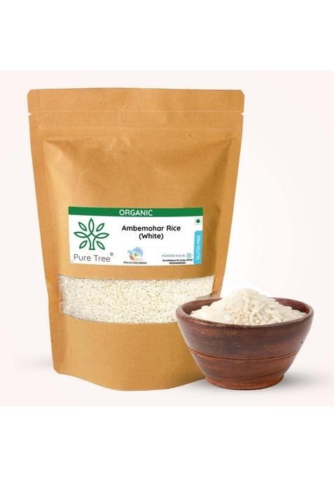 Pure Tree Certified Organic Ambemohar White Rice | 850 G Aromatic Raw Everyday Unpolished Gluten Free