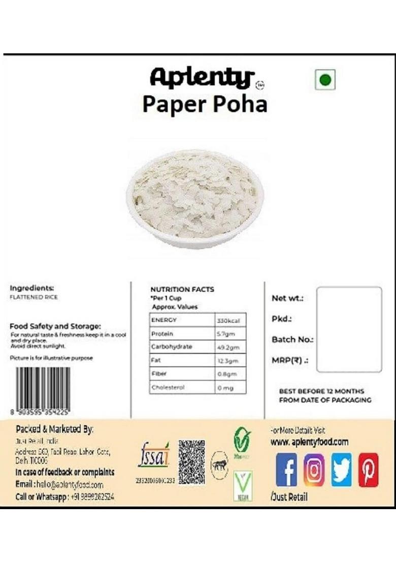 Aplenty Paper (Thin) Poha | Hubballi Avalakki White Flattened Rice Atukulu Chidwa Flakes (900 G)