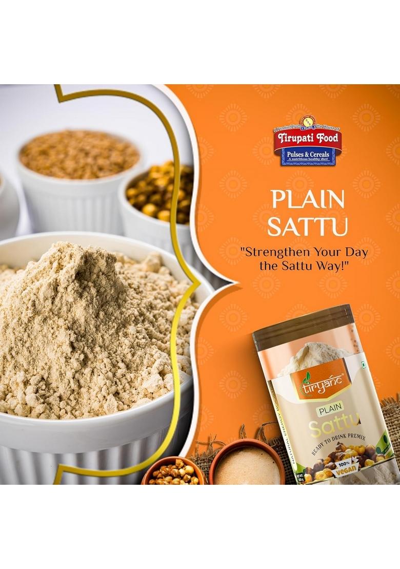 Tiryanc Plain Sattu Premix Powder | Ready-To-Drink Roasted Mix Flour Healthy Protein Sattoo Drink Quick Energy Booster No Chemicals Or Preservatives (500Gm)