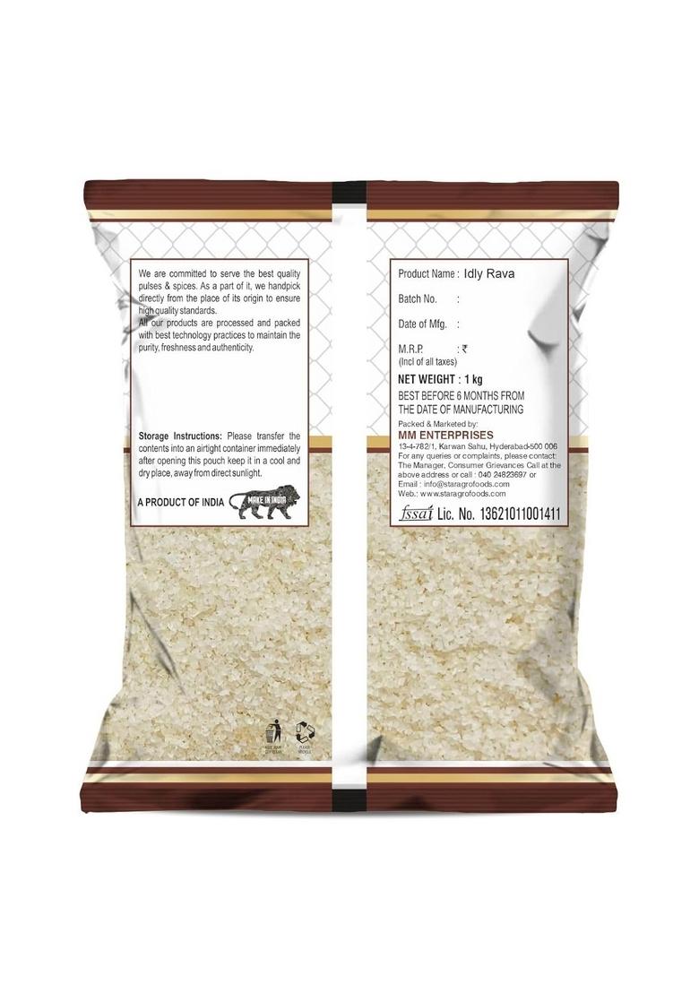 Star A Mother'S Choice Idly Rava – Rice For Soft & Fluffy Idlis, Stone-Ground, Hygienically Packed, Ideal South Indian Cooking (1 Kg)