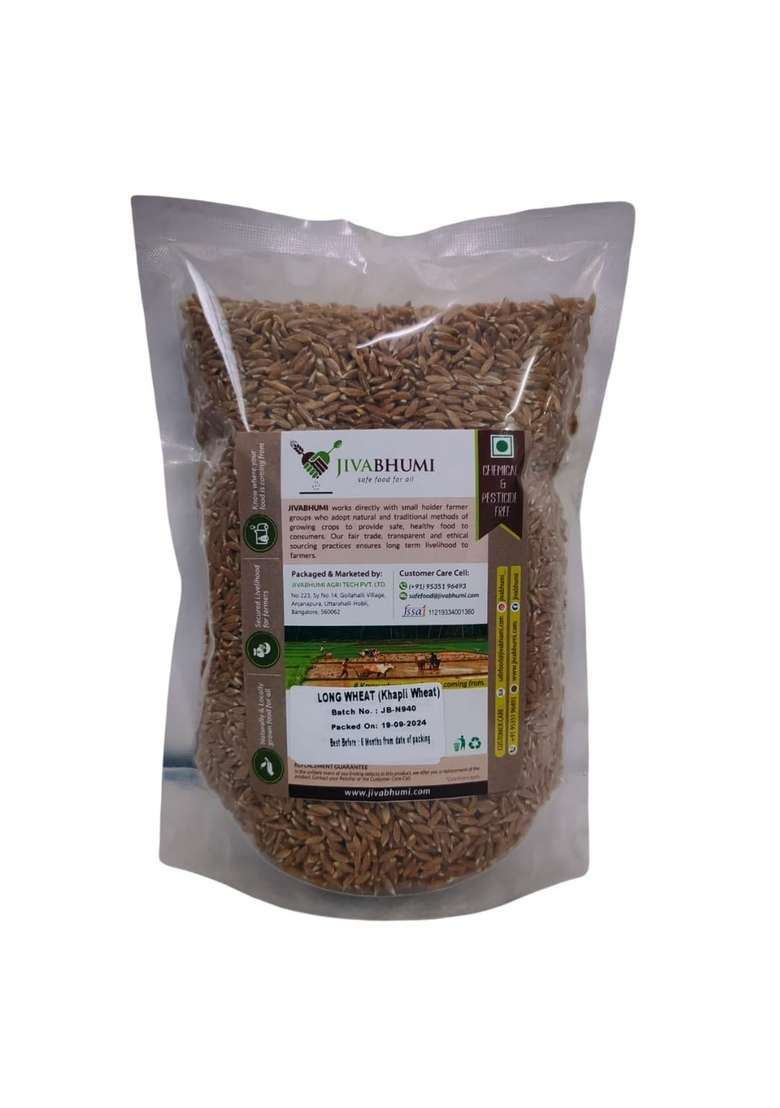 Jivabhumi Organic Long Wheat (Jave Godhi / Khapli Wheat) 450G | Premium, Chemical-Free & Farm-Fresh Indian Grain High-Fiber, Non-Gmo, Unpolished Pesticide-Free Perfect For Chapati Healthy Cooking - Indya