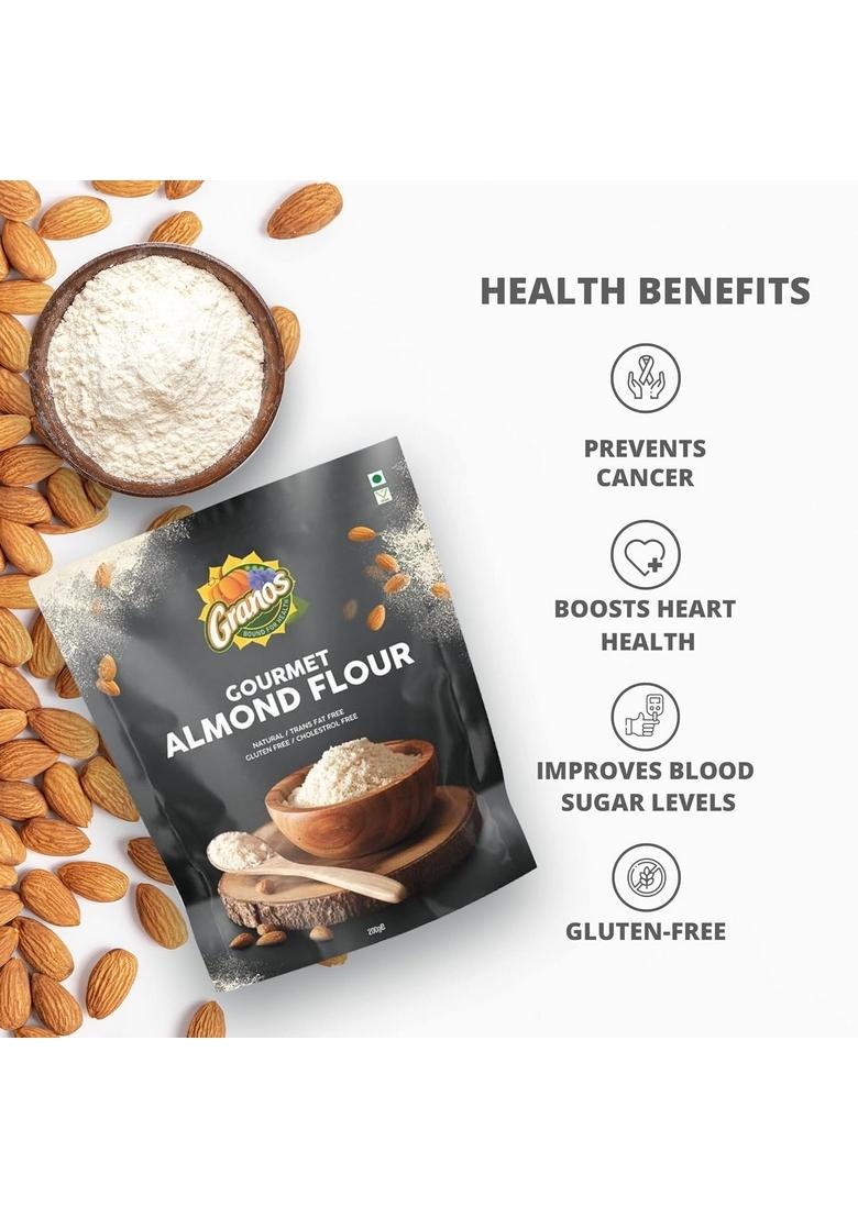 Granos Almond Flour 400G | Badam Atta Healthy Gluten Free 100 Natural & Vegan Blanched Almonds For Baking Breads, Cakes And Making Rotis Low Carbs Keto Diet Friendly