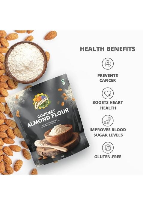 Granos Almond Flour 400G | Badam Atta Healthy Gluten Free 100 Natural & Vegan Blanched Almonds For Baking Breads, Cakes And Making Rotis Low Carbs Keto Diet Friendly