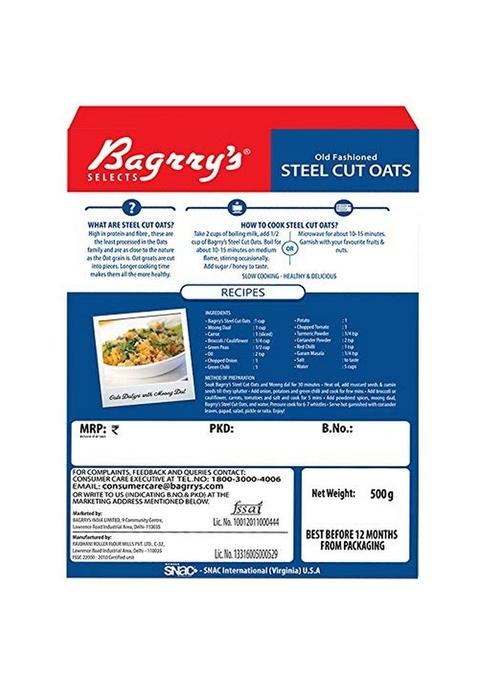 Bagrry'S Steel Cut Oats | High In Dietary Fibre & Protein |Helps Weight Management Reducing Cholesterol Old Faishoned Oats| Breakfast Cereal, 500G Box (Pack Of 2)