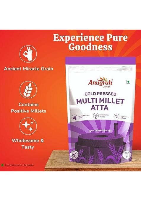 Anugrah Cold Pressed Jowar Atta, Ragi Multi Millet Atta 500G Each Gluten-Free, High-Fiber, Wholesome & Nutritious | Stone Ground, All-Natural