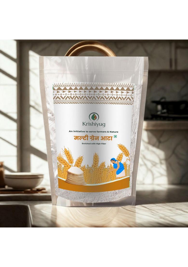 Krishiyug Multigrain Atta | Blend Of Whole Wheat, Makka, Jowar & Futa Chana High Fibre, Protein Rich, Chakki Fresh Ideal For Rotis, Parathas Healthy Meals 1Kg
