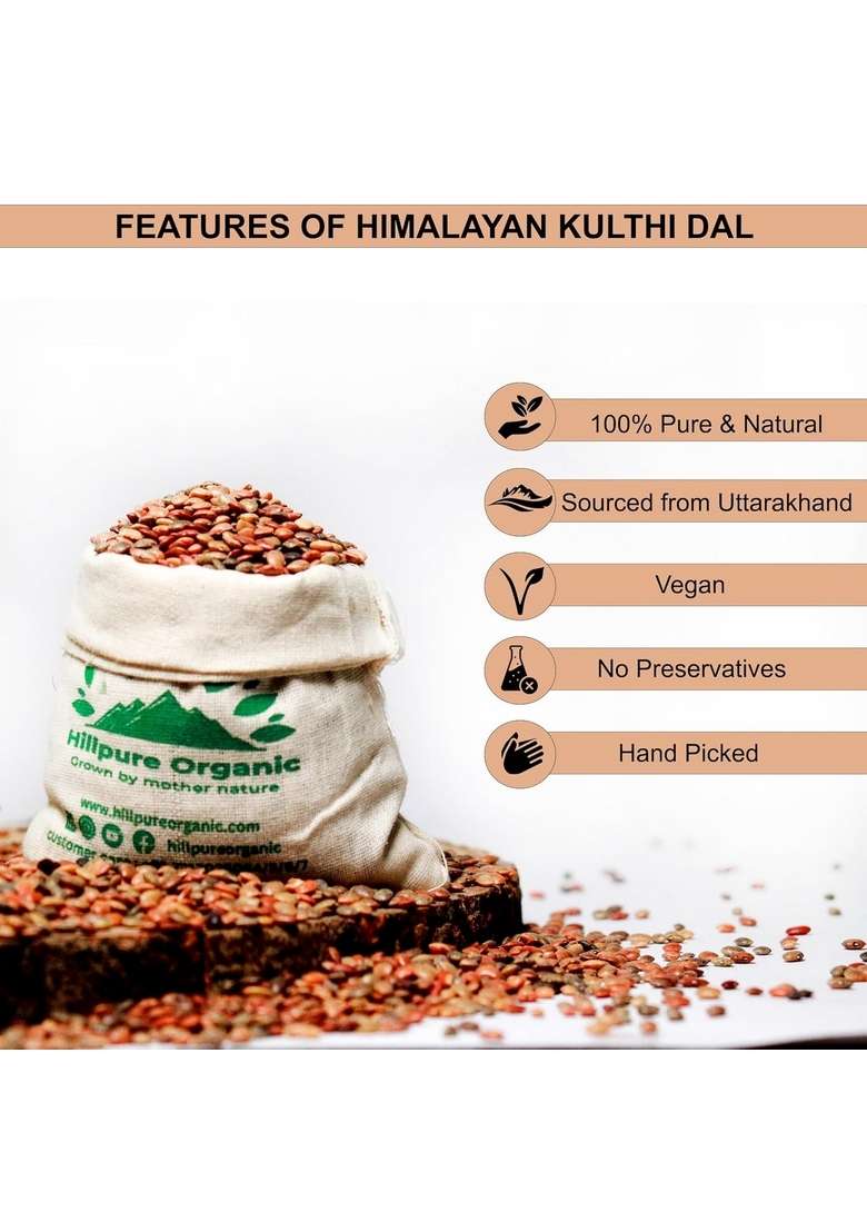 Hillpure Organic Grown By Mother Nature Gahat Dal | Horse Gram Kulthi Kollu Vulavalu |Macrotyloma Uniflorum Madras (500 Gm) - Indya