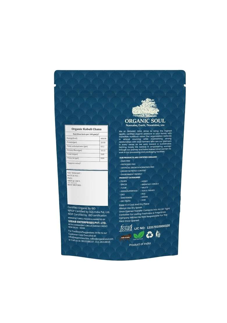 Organic Soul Kabuli Chana_900G | White Chickpeas High Protein Npop Certified I Ceritfied - Indya