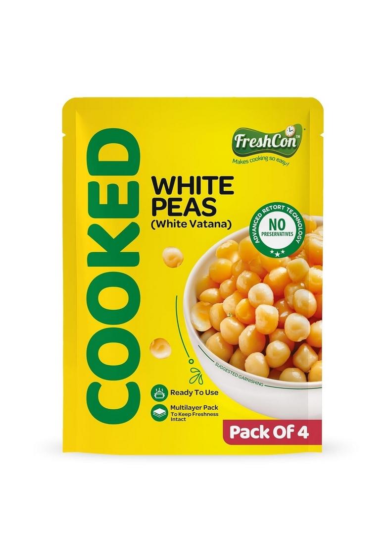 Freshcon Cooked White Pea | Pack Of 4 Ready-To-Eat High Protein & Fiber No Soaking Or Boiling Ideal For Ragda, Curries, Chaats Salads 100% Natural