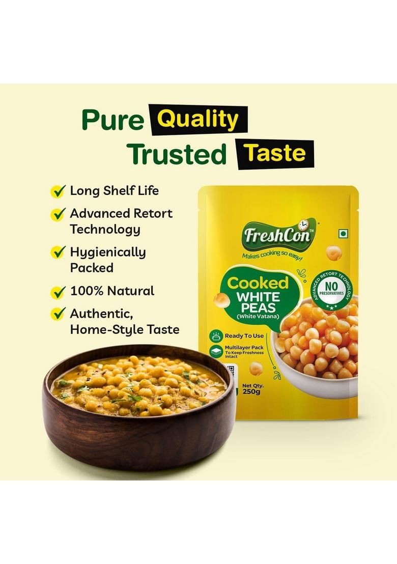 Freshcon Cooked White Pea | Pack Of 4 Ready-To-Eat High Protein & Fiber No Soaking Or Boiling Ideal For Ragda, Curries, Chaats Salads 100% Natural