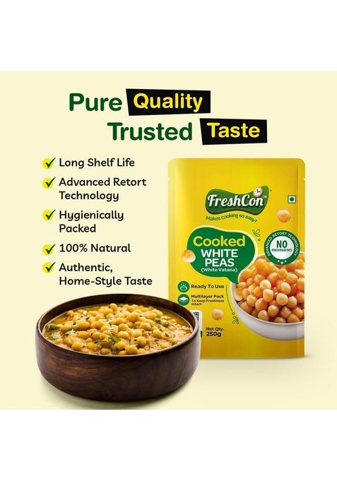 Freshcon Cooked White Pea | Pack Of 4 Ready-To-Eat High Protein & Fiber No Soaking Or Boiling Ideal For Ragda, Curries, Chaats Salads 100% Natural