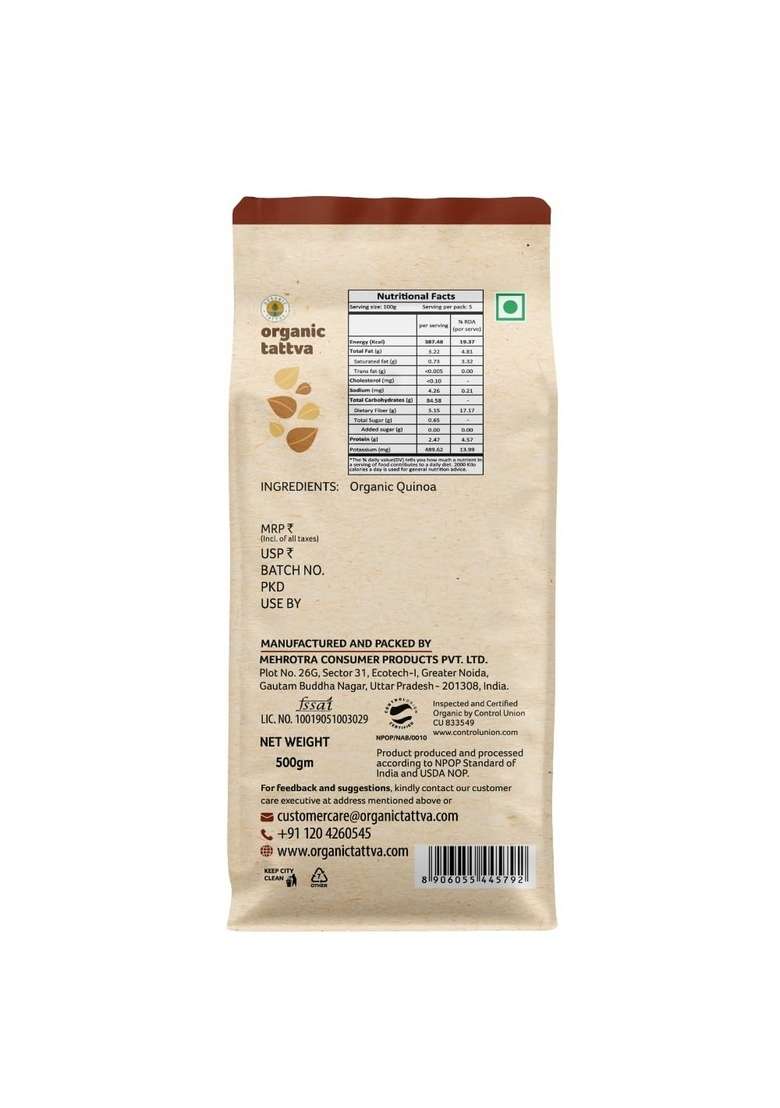 Organic Tattva Tattva, Quinoa Flour (Gluten Free Atta) 500 Gram (Pack Of 2) - Indya