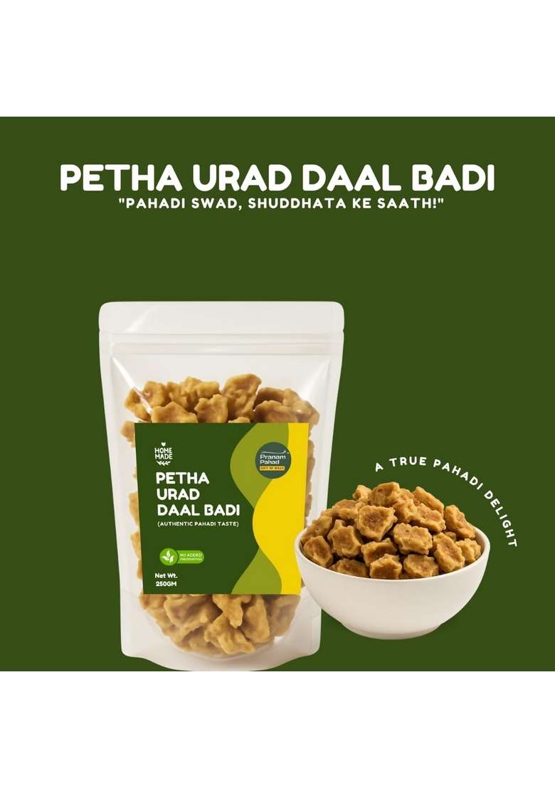 Pranam Pahad Panam Homemade Petha Urad Daal Badi – Traditional Pahadi From Uttarakhand Sun-Dried & Handcrafted | Chunks |100% Natural No Preservatives Artificial Colors Pure Ingredients, Taste 250 Gm (Pack Of 2) - Indya