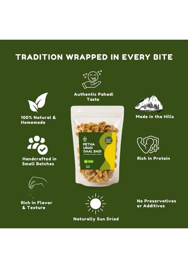 Pranam Pahad Panam Homemade Petha Urad Daal Badi – Traditional Pahadi From Uttarakhand Sun-Dried & Handcrafted | Chunks |100% Natural No Preservatives Artificial Colors Pure Ingredients, Taste 250 Gm (Pack Of 2) - Indya